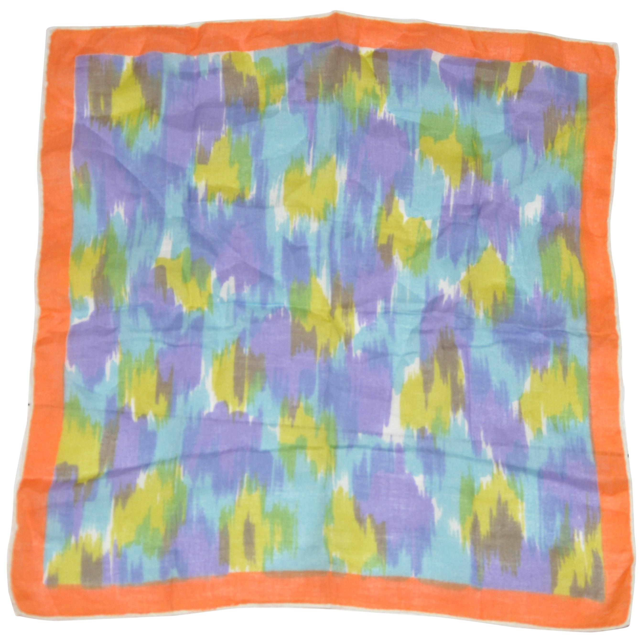 Festival Multi-Color "Brush Strokes" Cotton Hand-Rolled Edges Handkerchief For Sale