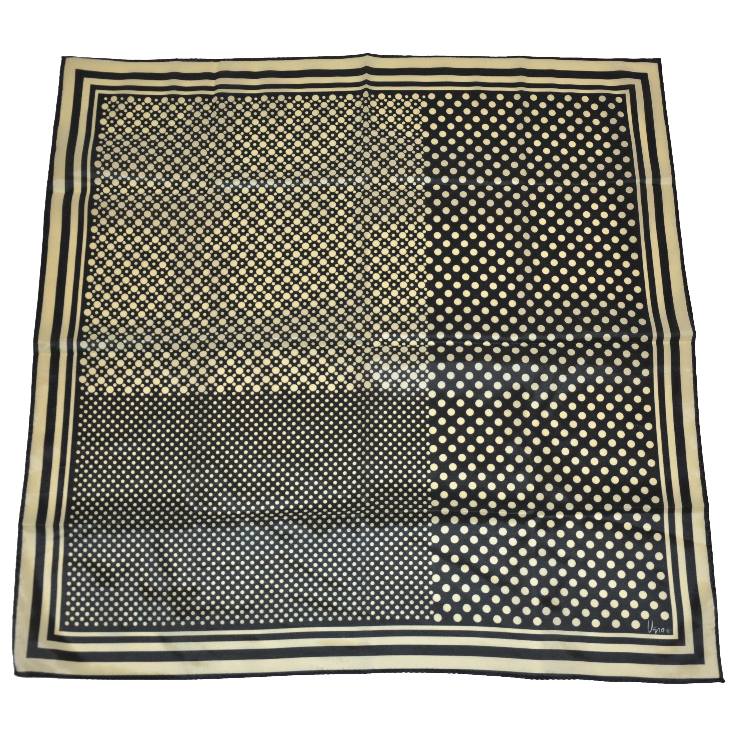 Vera Black & Taupe Multi-Size Polka Dots and Multi-Size Stripes Scarf For Sale