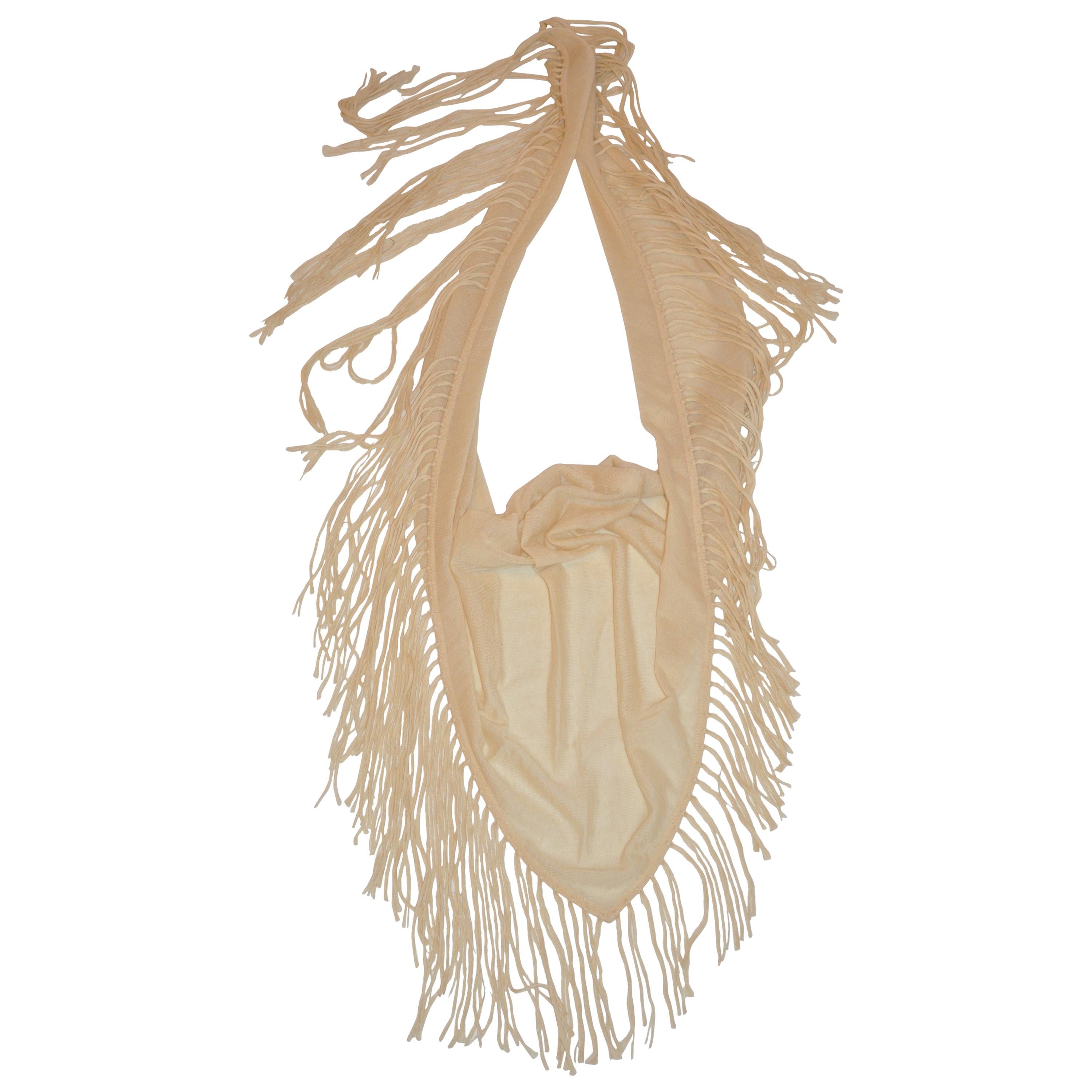 Bottega Veneta Cream Woven Cashmere and Mohair Deconstructed Fringed Scarf  For Sale