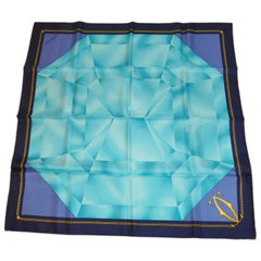 Vintage Cartier "Multi Facet Emerald" with Midnight Blue Border Silk Jacquard Scarf