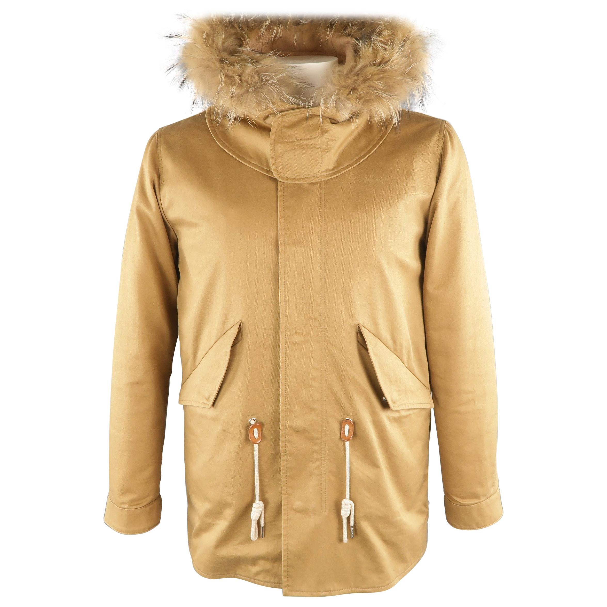SANDRO L Tan Solid Cotton Hooded Jacket
