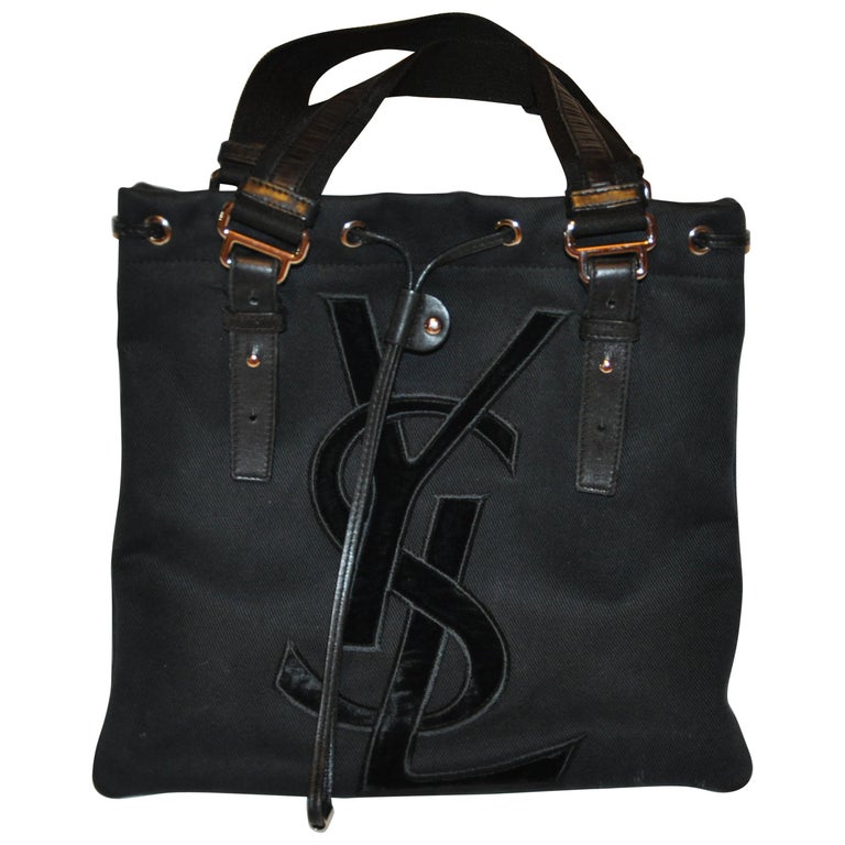 Yves Saint Laurent Signature Black Velvet Monogram Adjustable Double Handle  Tote For Sale at 1stDibs | hermes jour