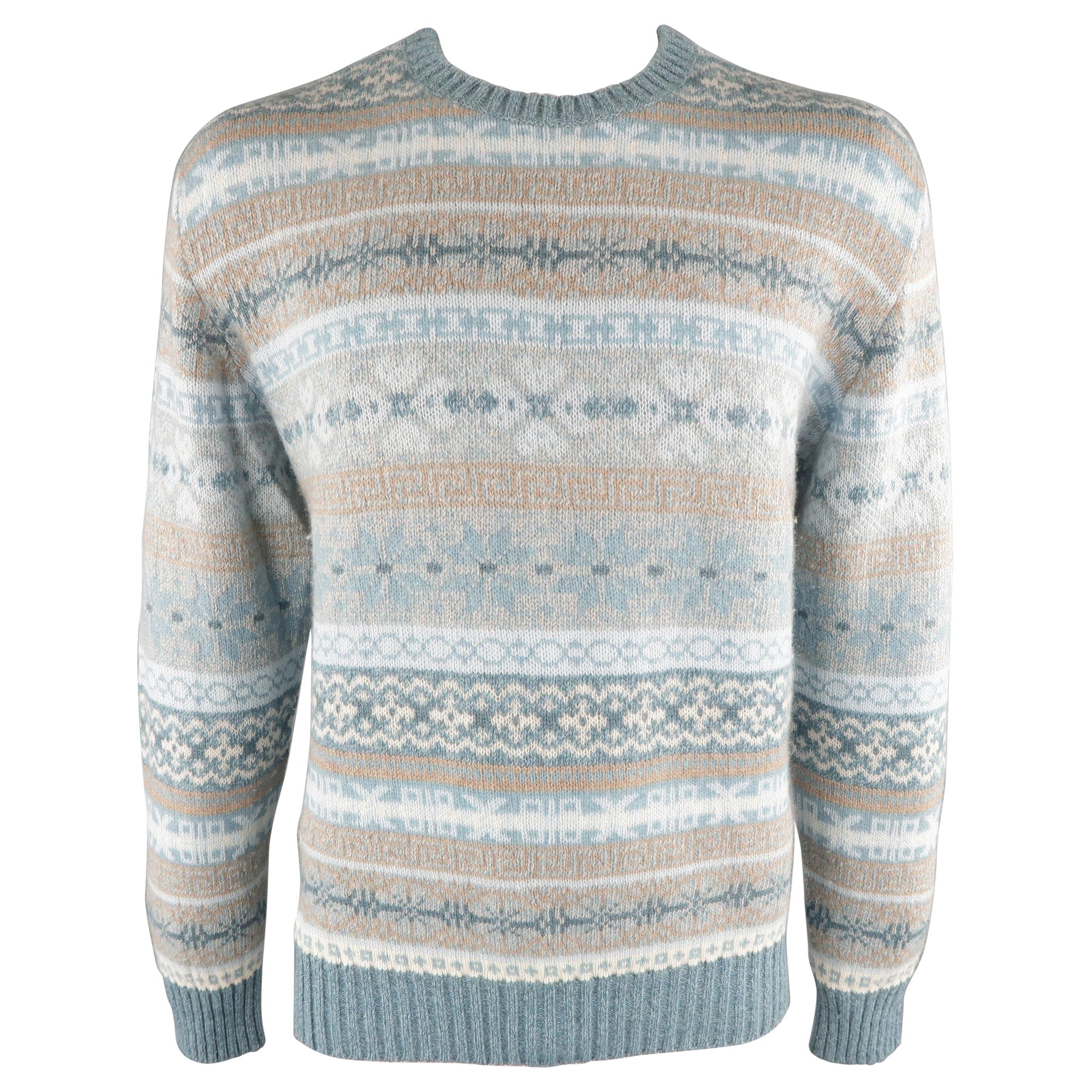LORO PIANA Size 44 Blue Fairisle Cashmere Sweater