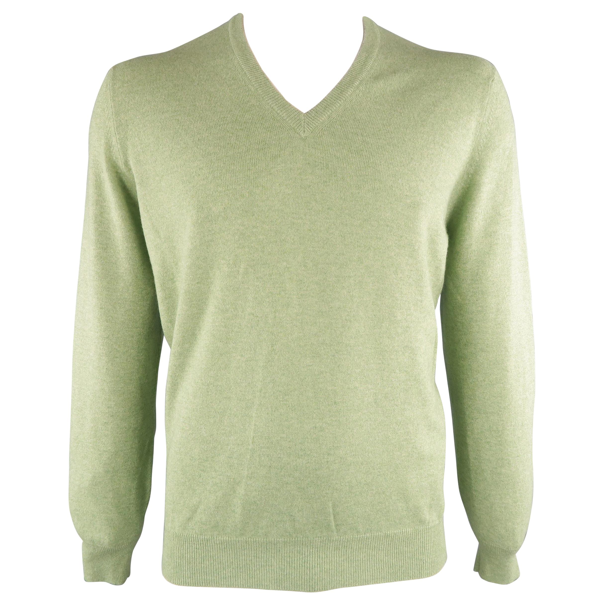 BRUNELLO CUCINELLI Size 44 Green Knitted Cashmere V-neck Sweater
