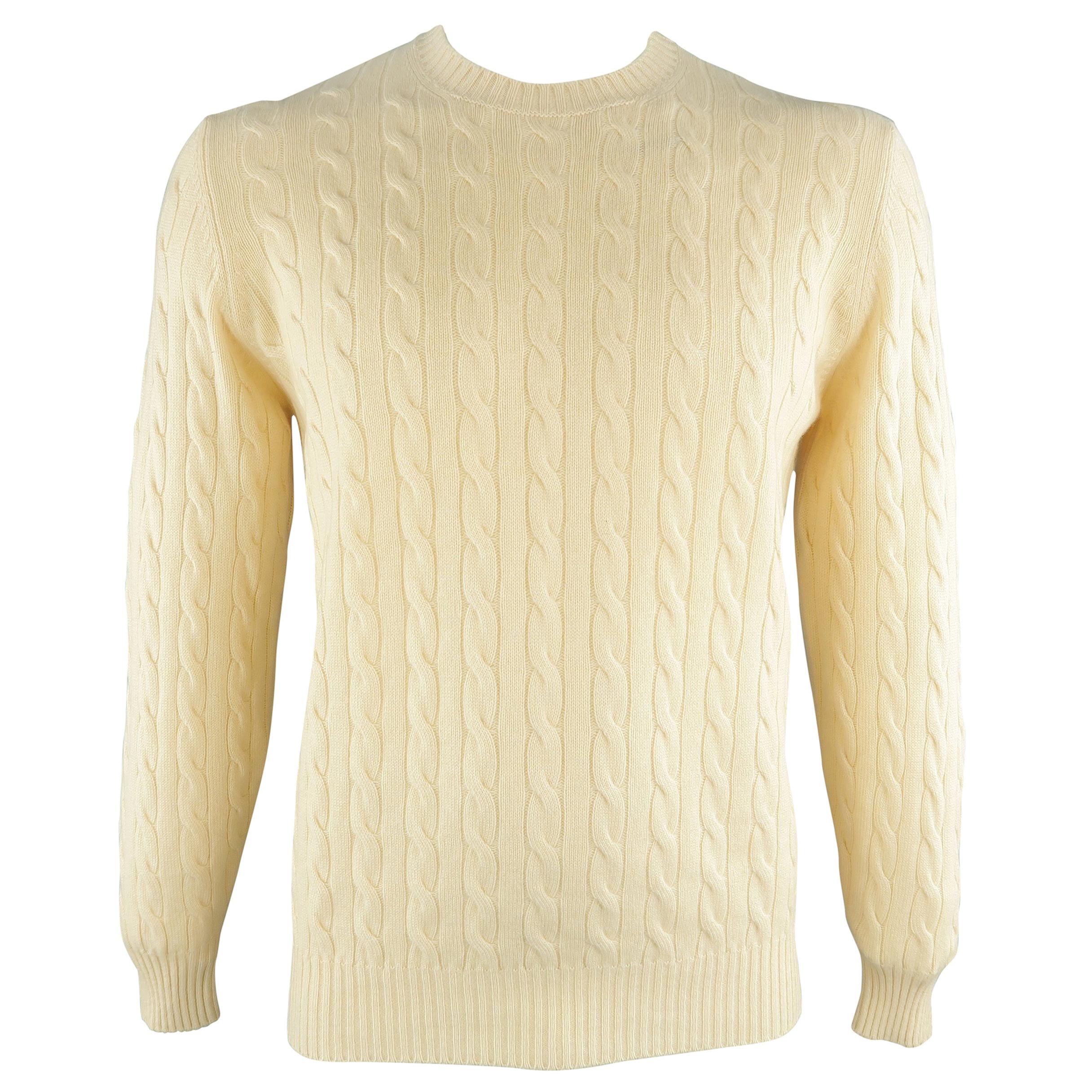 BRUNELLO CUCINELLI Size 42 Beige Cable Knit Cashmere Sweater
