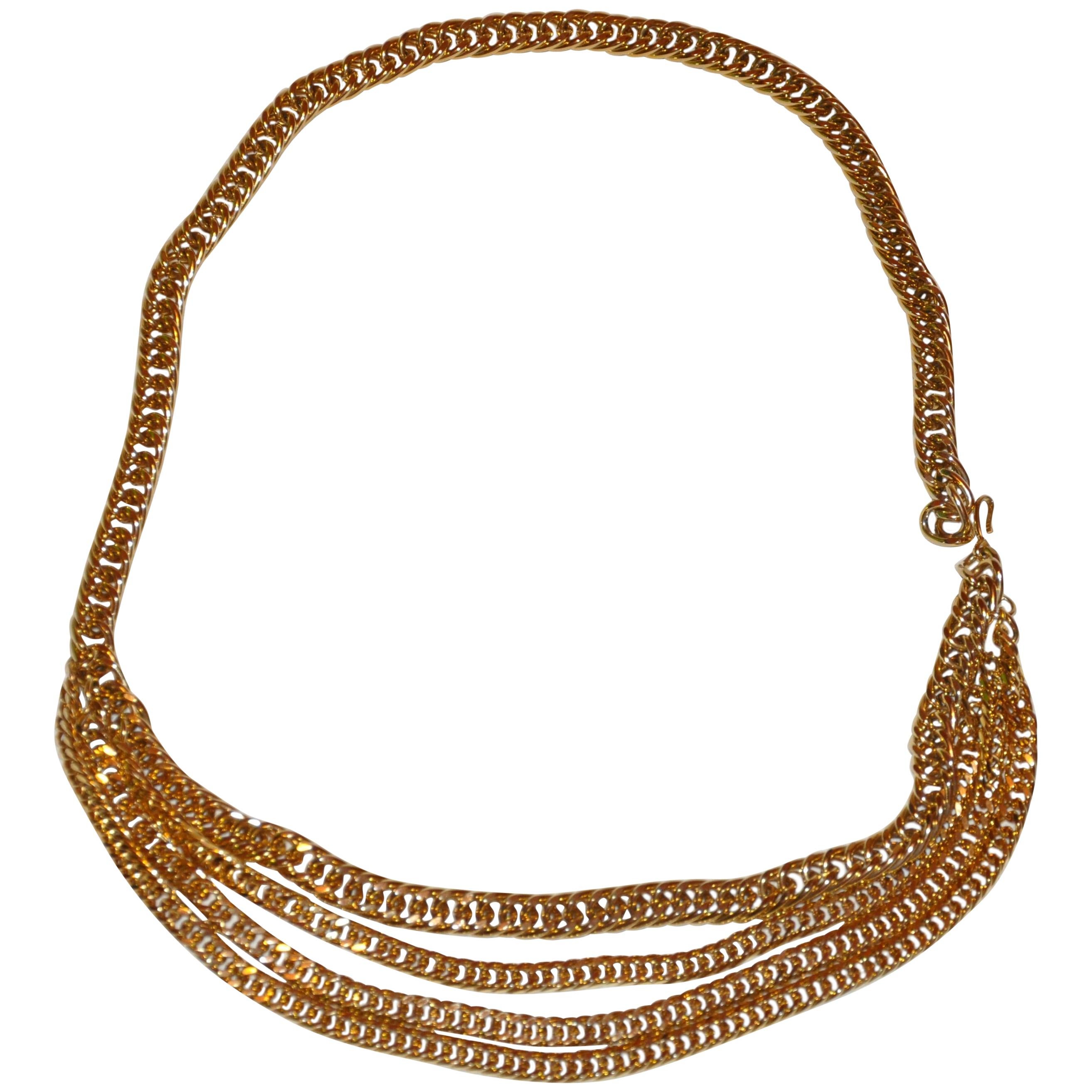 Thick Polished Gilded Gold Vermeil Hardware 4-Tier Adjustable Chain Belt For Sale