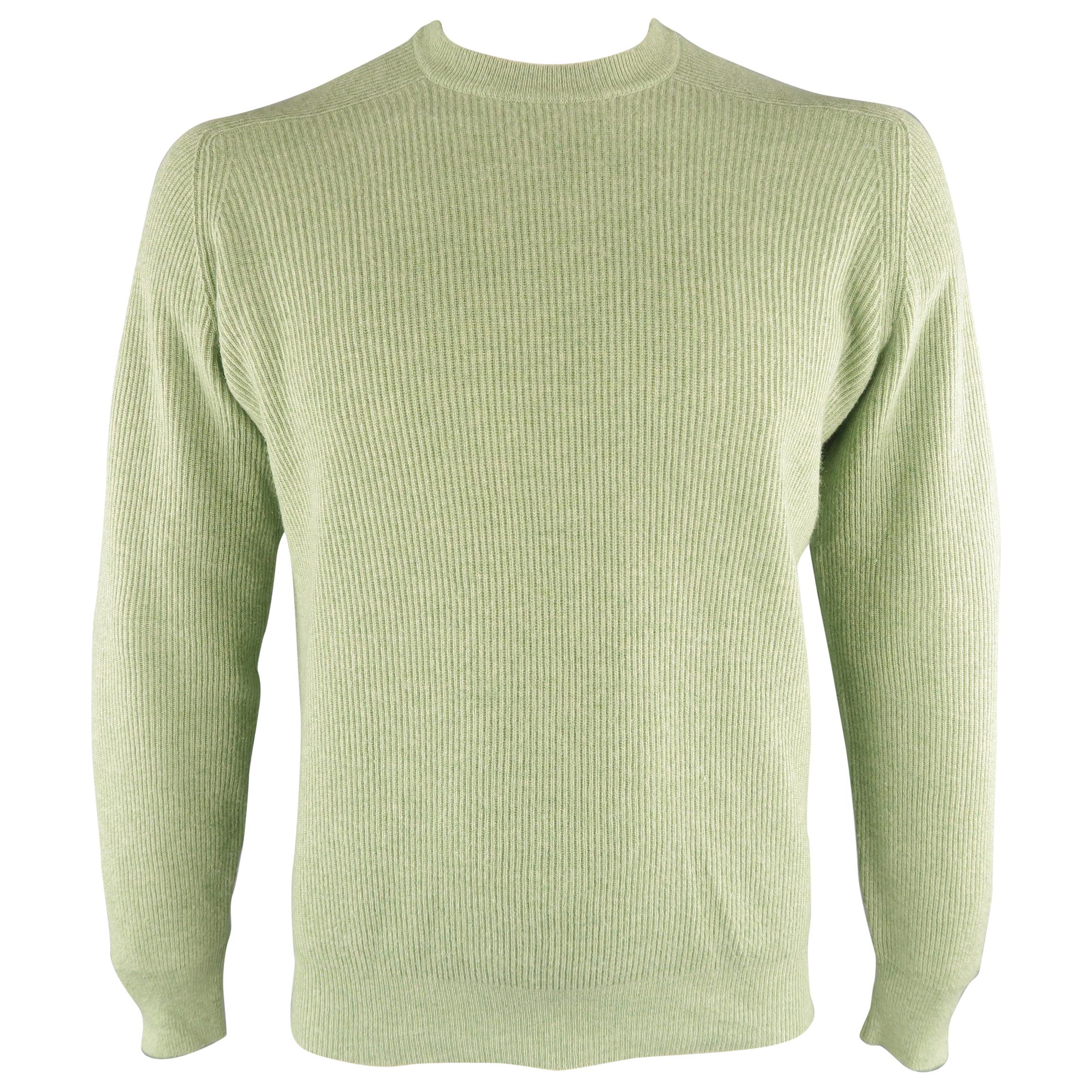 BRUNELLO CUCINELLI Size 42 Green Ribbed Knit Cashmere Sweater