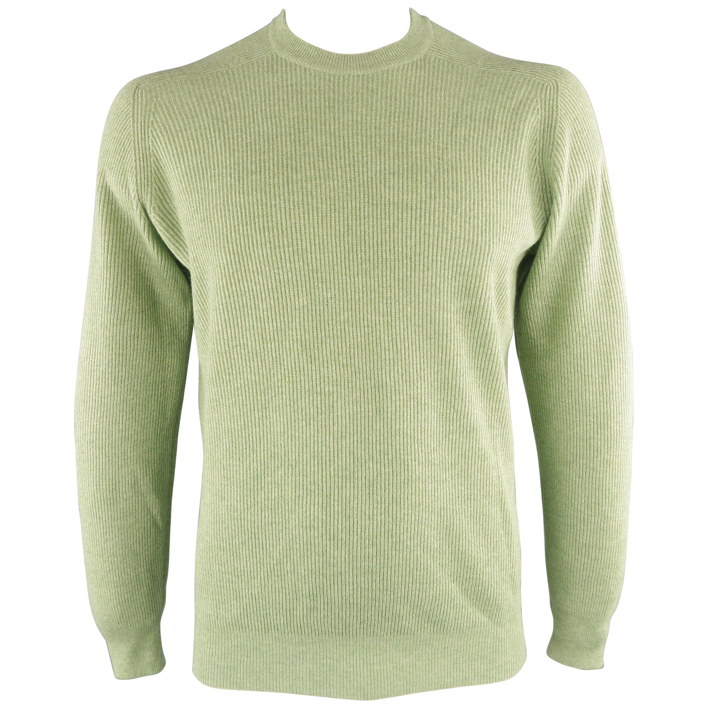 Men's BRUNELLO CUCINELLI Size 44 Green Ribbed Knit Cashmere Sweater