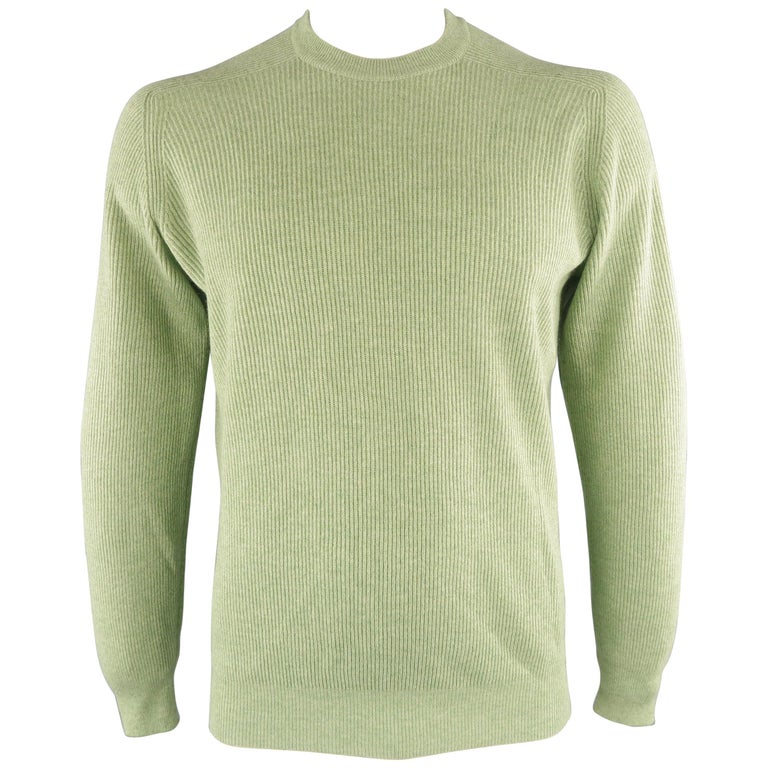 Men's BRUNELLO CUCINELLI Size 44 Green Ribbed Knit Cashmere Sweater at  1stDibs