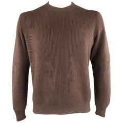 BRUNELLO CUCINELLI Size 44 Brown Ribbed Knit Cashmere Sweater