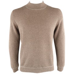 BRUNELLO CUCINELLI Size 44 Taupe Ribbed Knit Cashmere High Collar Sweater