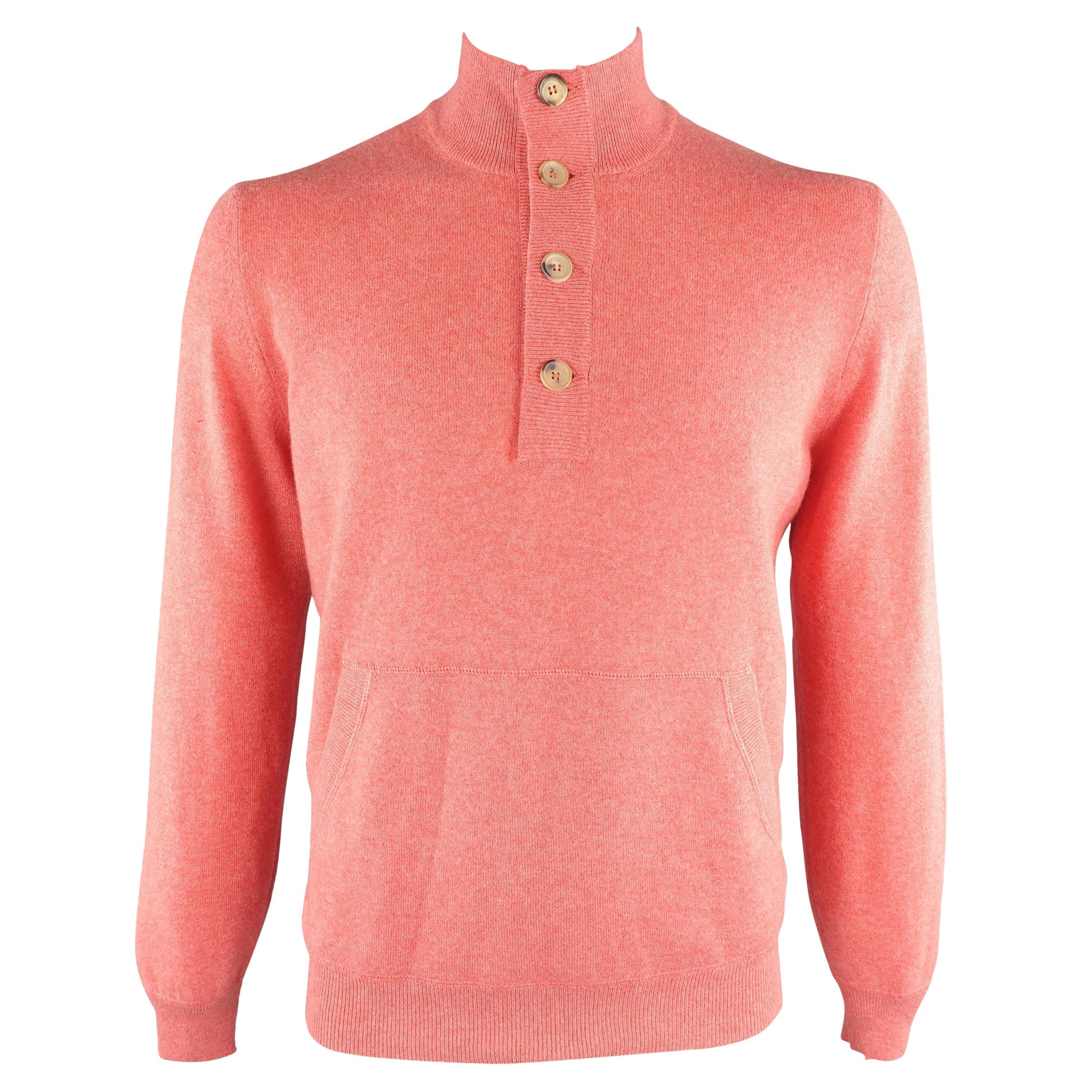 BRUNELLO CUCINELLI Size 42 Salmon Knitted Cashmere Henley Sweater