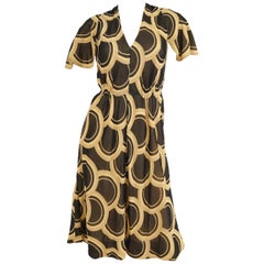 1960s Pauline Trigere Circle OP Art Cotton Dress w/ Scalloped Sleeve & Scarf