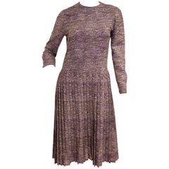 1970s Bill Blass Silk Purple Drop Waist Pleat Skirt Dress 4