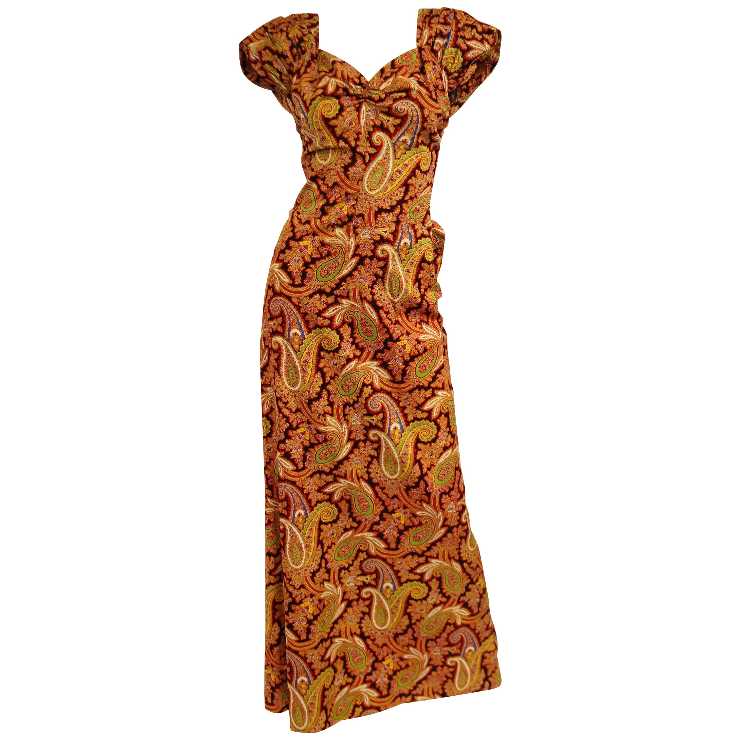 1940s Mary Black of London Red Paisley Dress with Bustle For Sale at ...