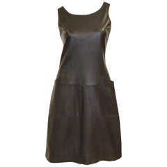 1960s Black Lambskin Leather Shift Dress