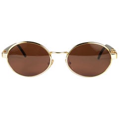 Mint Retro Moschino Small Oval Gold 1990 Sunglasses Made in Italy