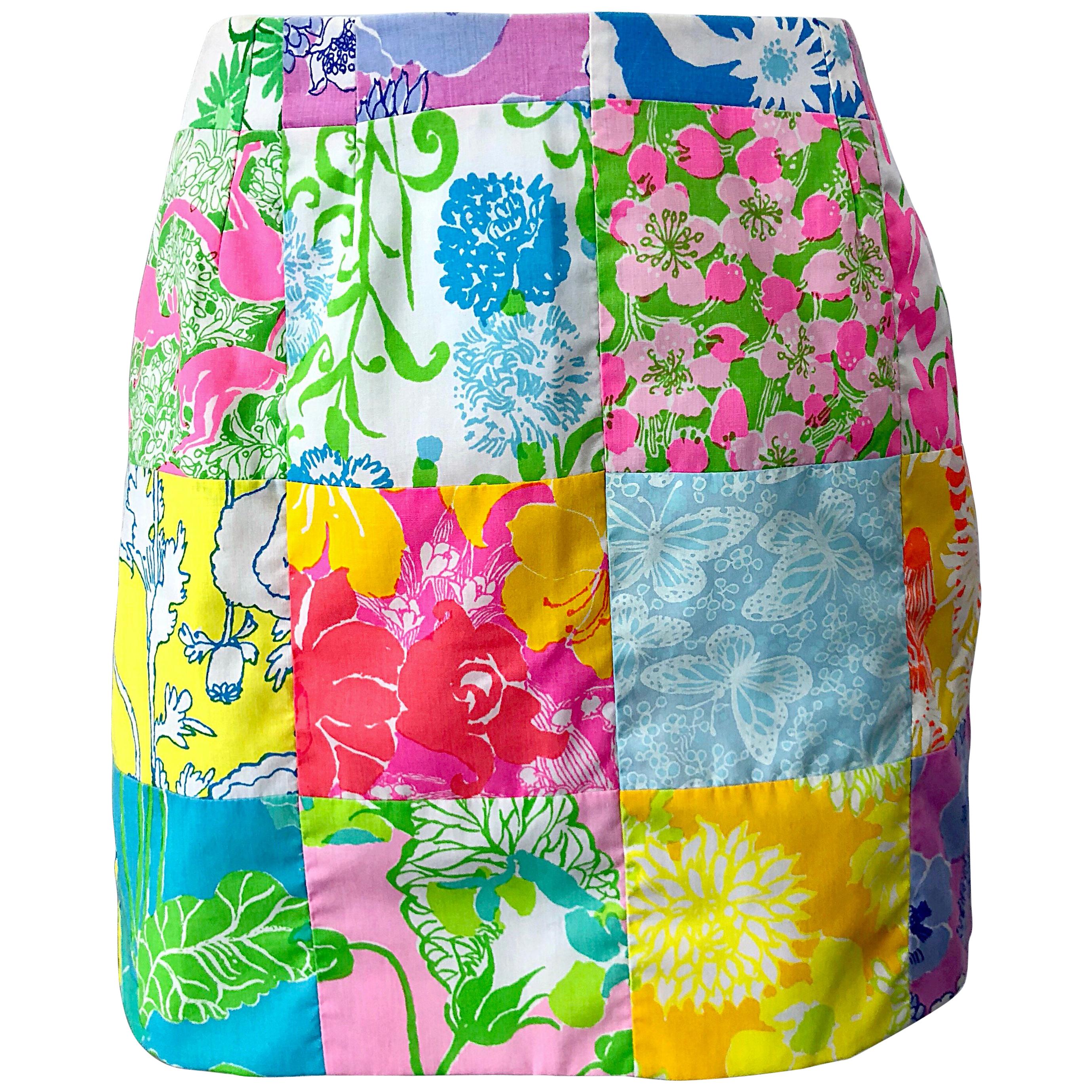 1970s Lilly Pulitzer The Lilly Rare Signature Patchwork Vintage 70s Mini Skirt