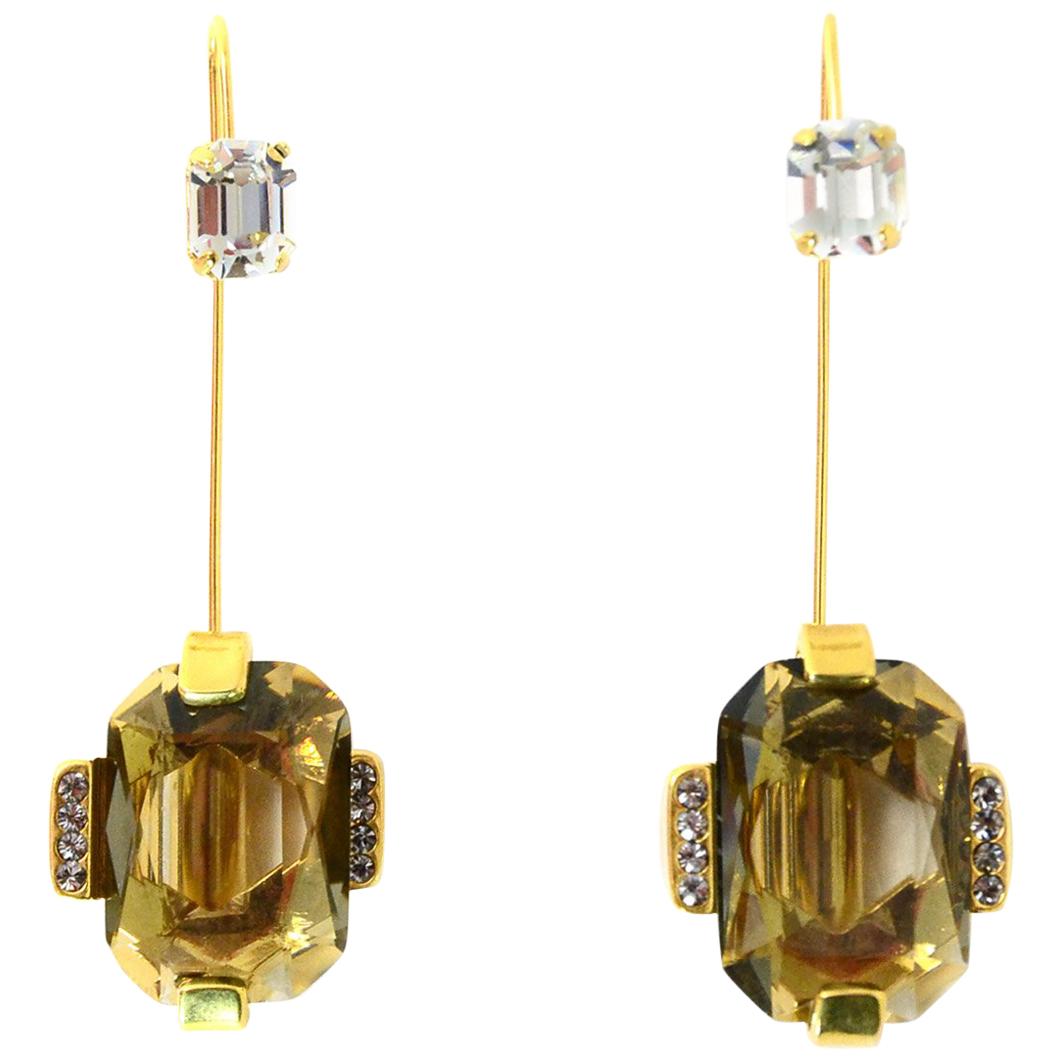 Marni Taupe Crystal Goldtone Hanging Earrings/Set Of Brooch Pins