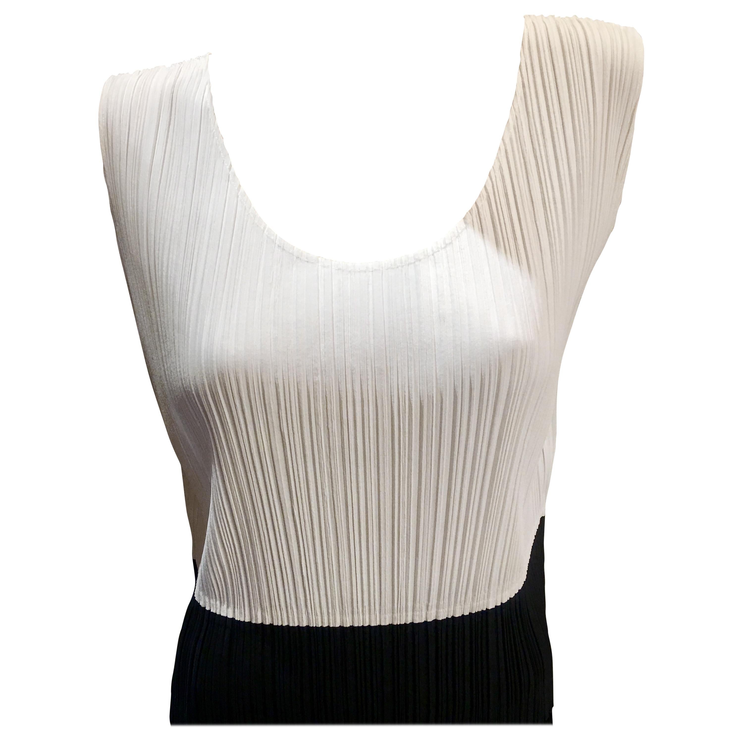 1990s Issey Miyake Sleeveless Top "Pleats Please" Black and White Color Block