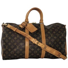 Vintage  Louis Vuitton Monogram Keepall Bandoliere 45 Travel Top Handle Bag