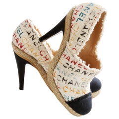 Chanel Multicolor White Graffiti Toile Canvas Espadrilles Heels + Box