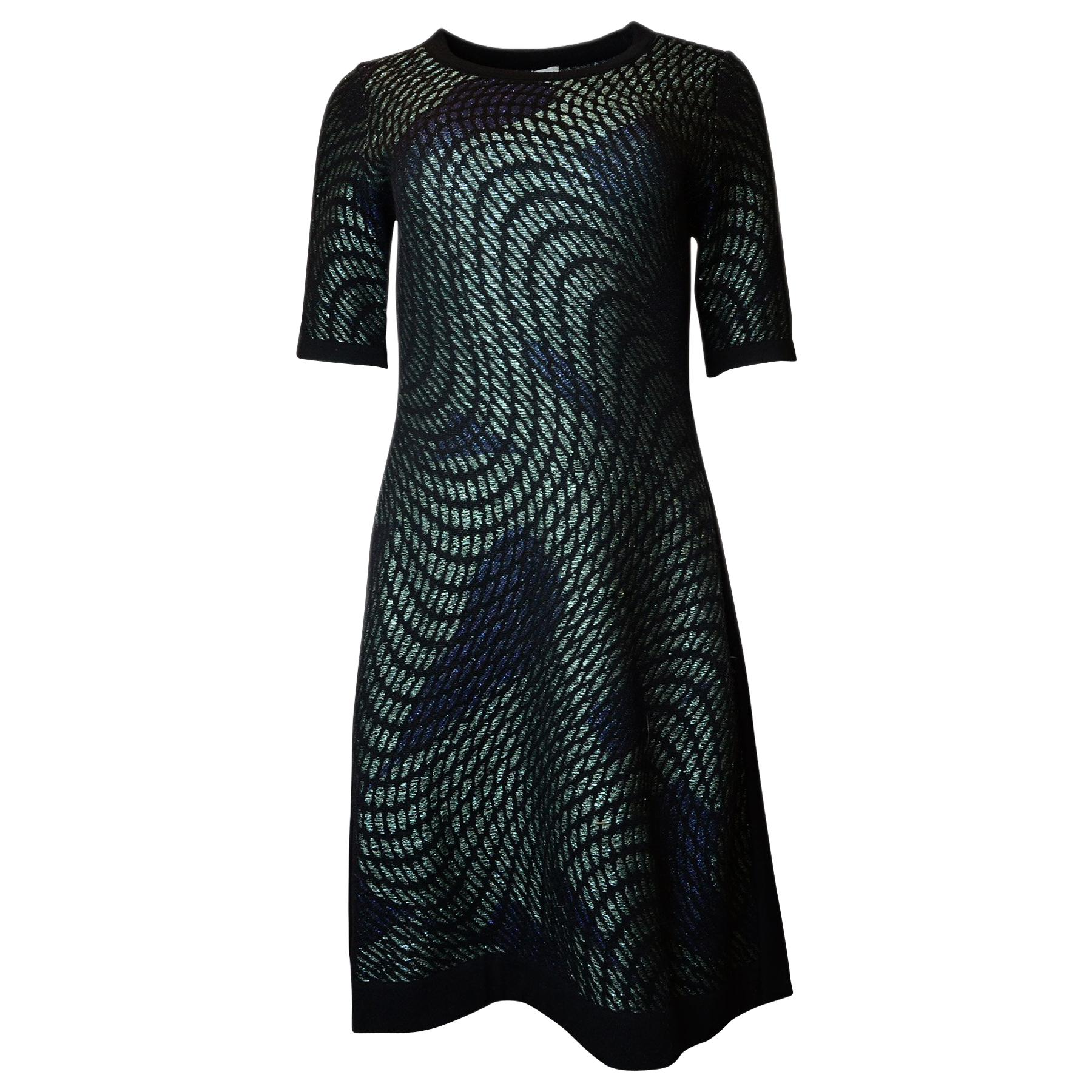 M Missoni Black/Green Metallic Short Sleeve Dress Sz 42