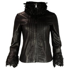 Emporio Armani Brown Leather Jacket W/ Petal Collar & Cuffs Sz 2