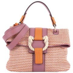 Bvlgari Leoni Top Handle Bag Woven Straw with Leather Medium