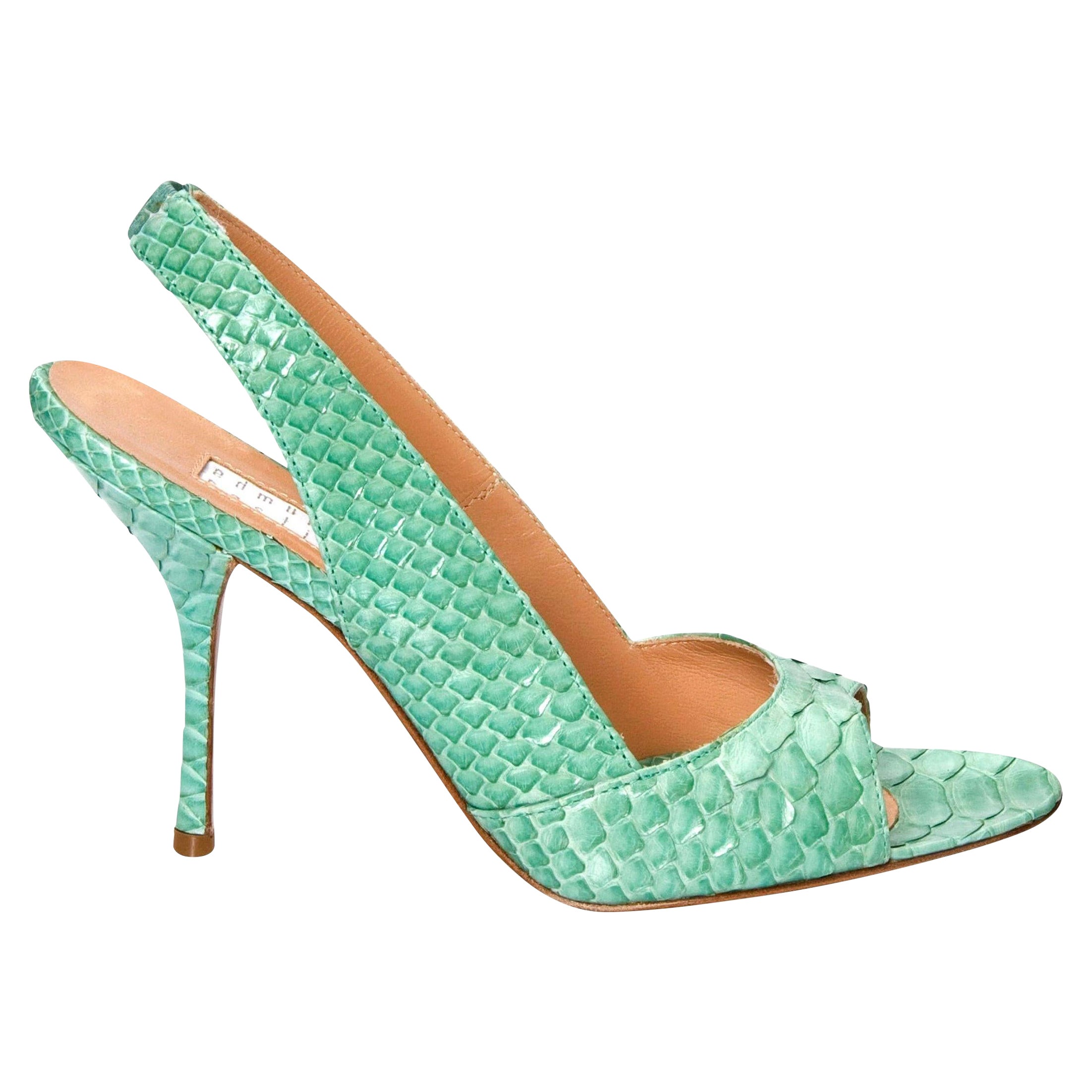 New Edmundo Castillo Teal Green Python Snakeskin Pump Heels Sz 6.5 For Sale