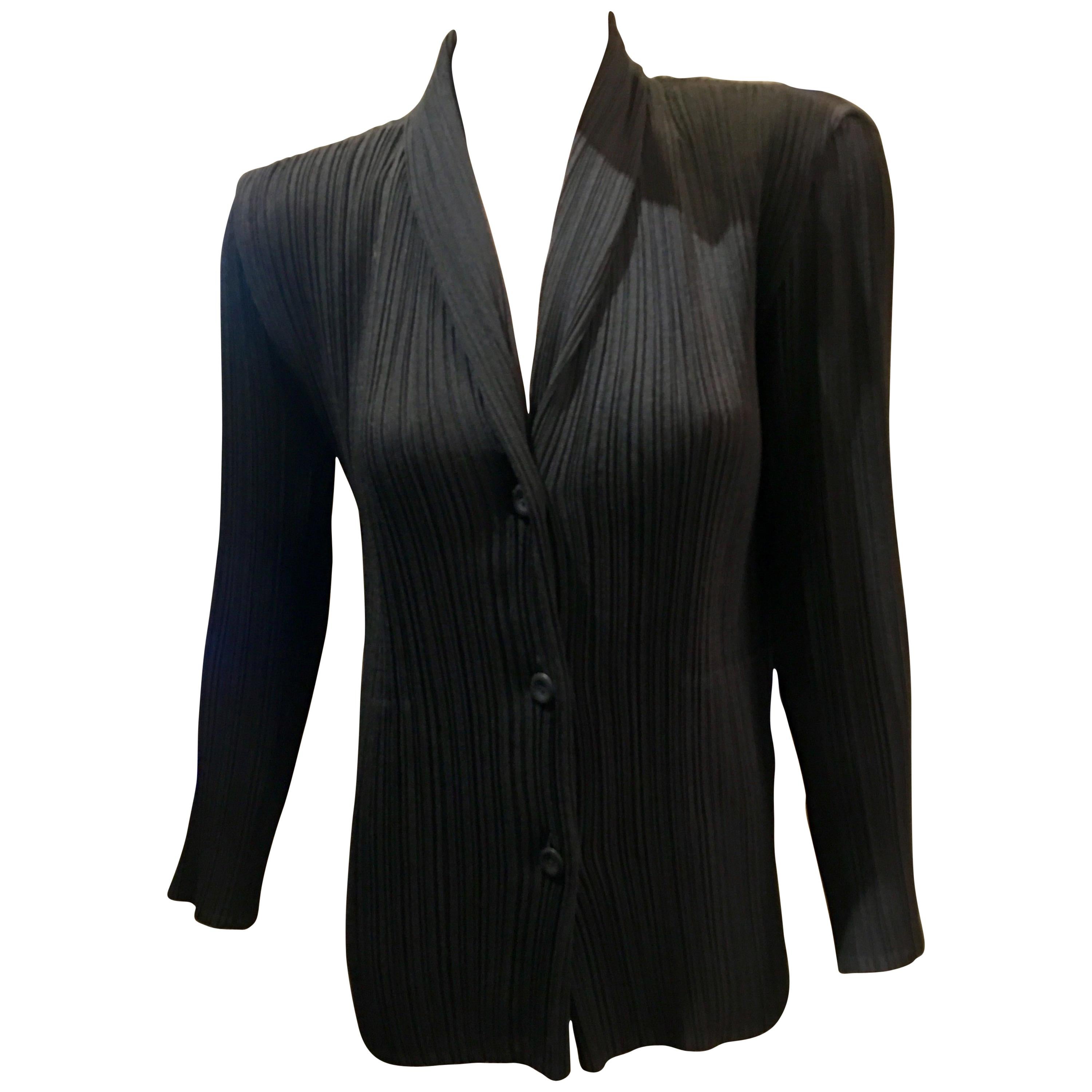 1990s Issey Miyake Black "Pleats Please" Vintage Jacket Blouse Blazer Size Large