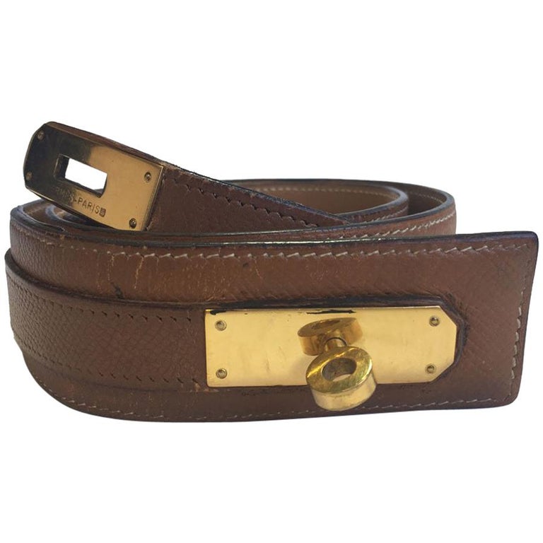 HERMES Vintage Belt Kelly in Gold Courchevel Leather Size 72 For Sale at 1stdibs