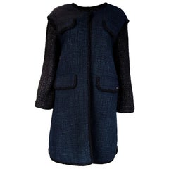 Chanel Navy Blue /Eggplant Purple Boucle Tweed Open Coat Sz 38