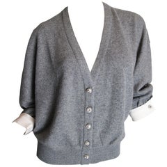 Vintage Valentino Grey Cashmere Cardigan Sweater with Rhinestones and Cuffs, 1980s