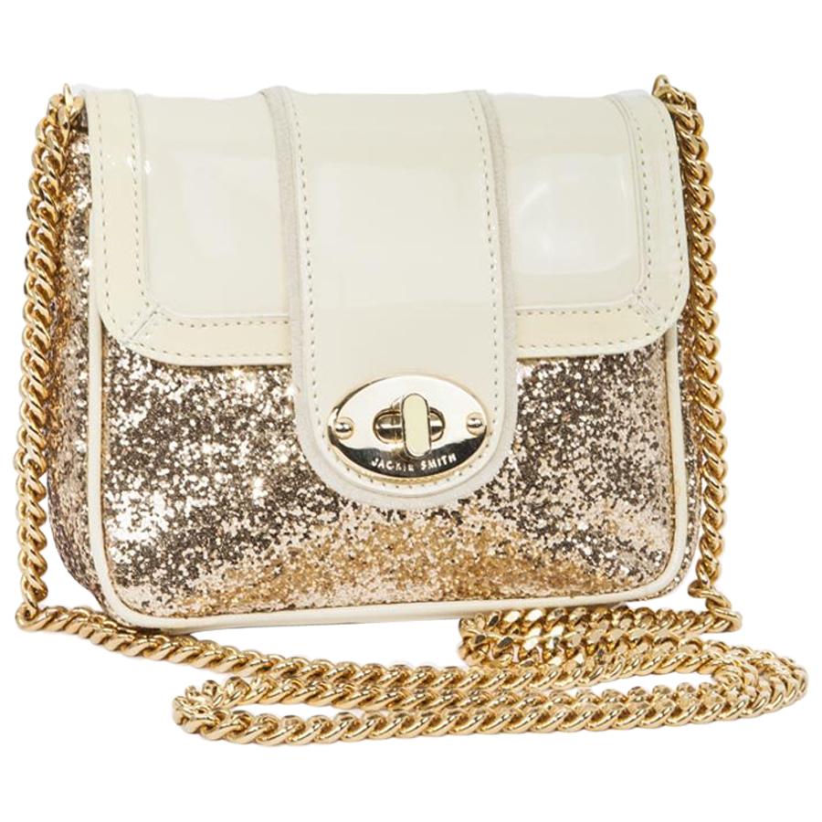 JACKIE SMITH Small Bag in Beige Patent and Golden Glitter Leather