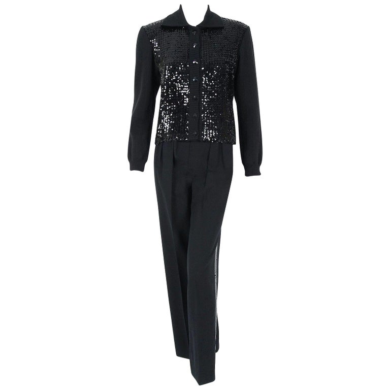 1974 Yves Saint Laurent Sequin Black Wool Sweater Le Smoking Tuxedo ...