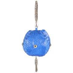 CLARA KASAVINA Blue Python Skin Swarovski Crystal Hoop & Tassel Wristlet Handbag