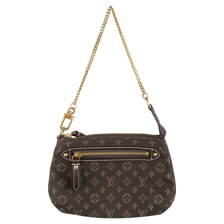 LOUIS VUITTON Brown Monogram Fabric Gold Chain Strap Mini Purse