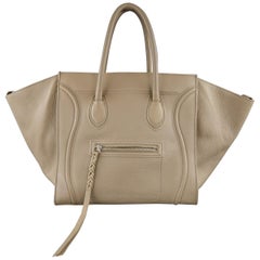 CELINE Taupe Pebble Grain Leather PHANTOM Medium Tote Handbag