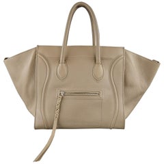 CELINE Taupe Pebble Grain Leather PHANTOM Medium Tote Handbag 