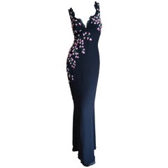Emanuel Ungaro Romantic Vintage Silk Evening Dress with Floral Beading 