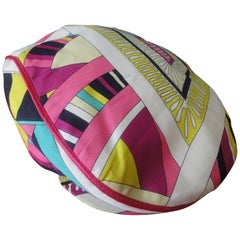 Vintage Emilio Pucci cotton flat hat in pink, purple. yellow, blue, white cap.