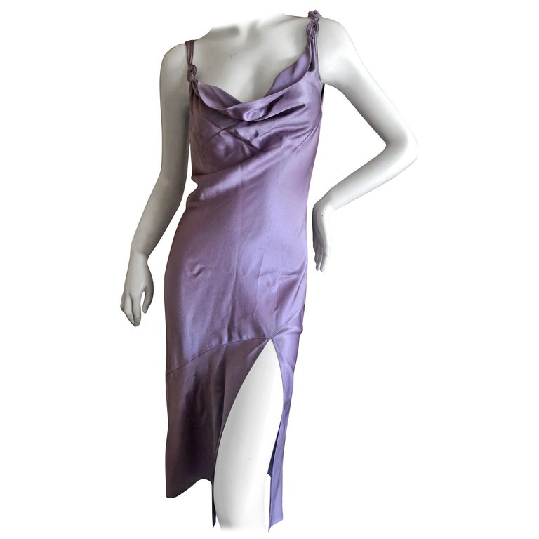 John Galliano 1990's Label Lavender Bias Cut Dress with Cowl Drape For ...