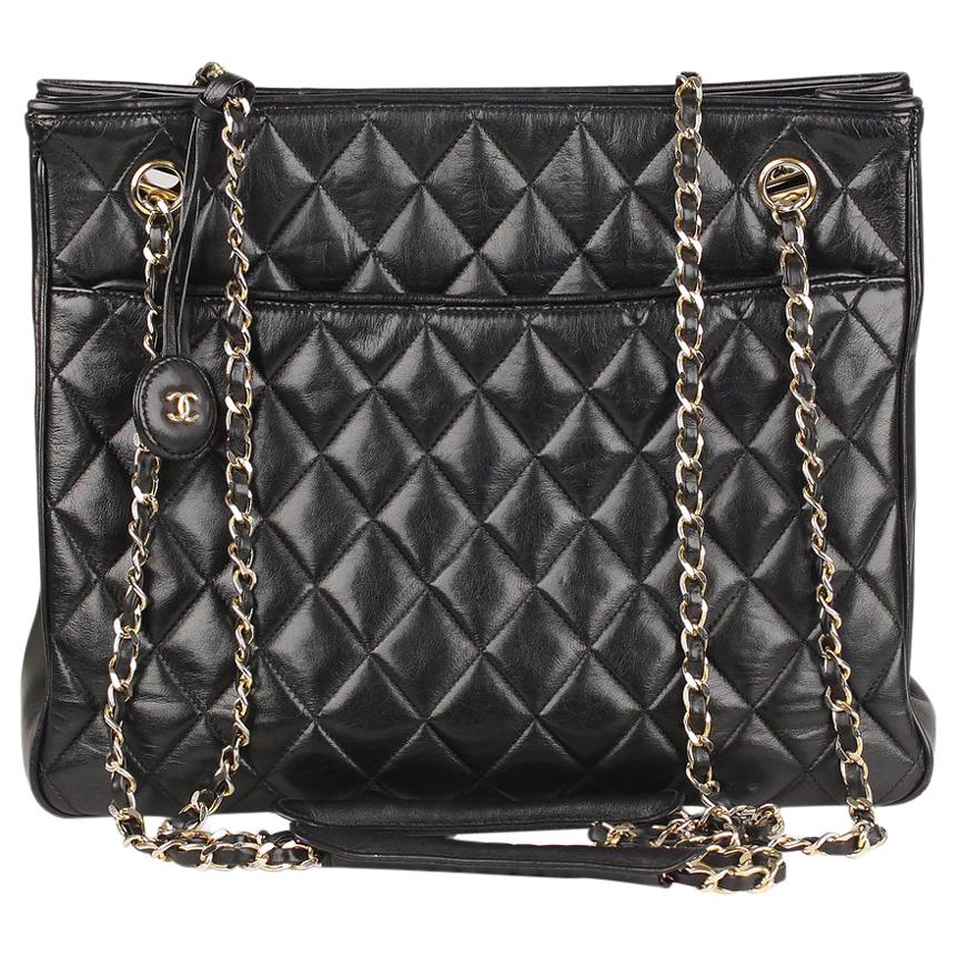 Chanel Vintage Black Quilted Leather Shoulder Bag Tote