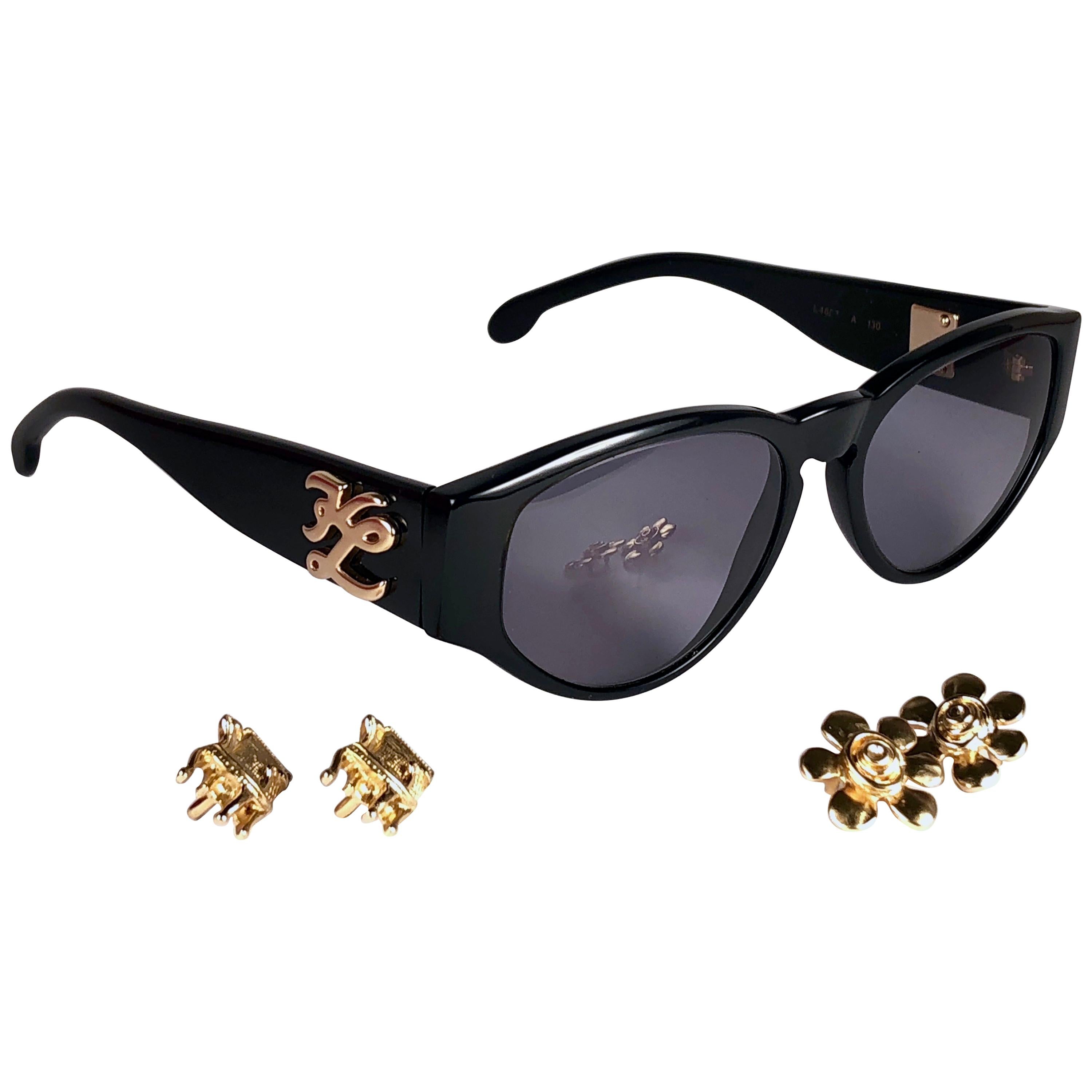 New Vintage Karl Lagerfeld L4607 Black Interchangeable Charms 1990  Sunglasses