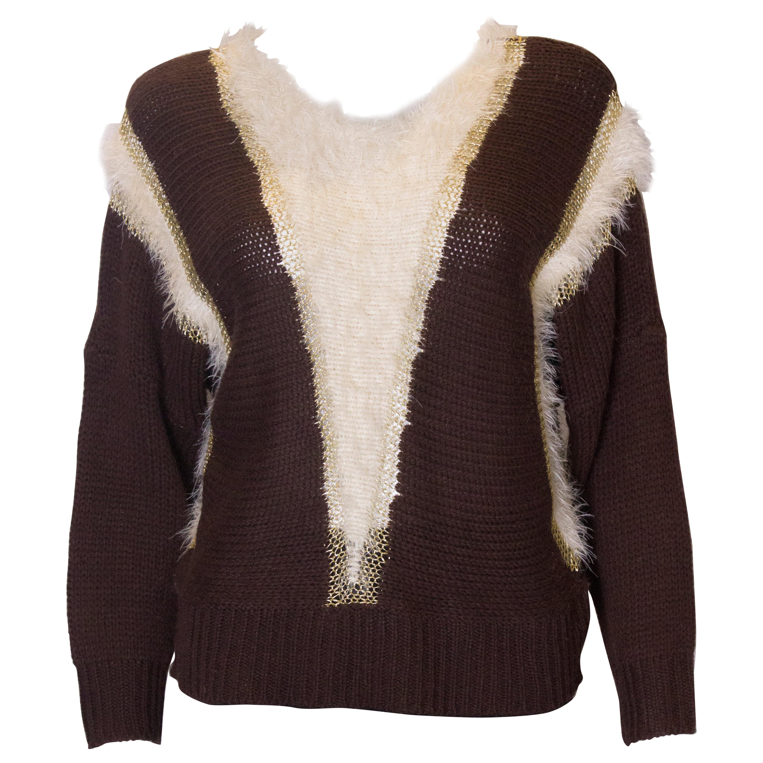 Vintage Brown , Gold and White Jumper  For Sale