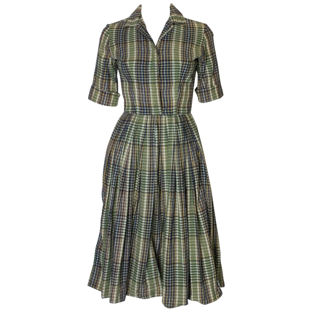 A vintage 1950s gingham striped cotton day dress by Neiman Marcus