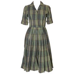 A Vintage 1950s gingham striped cotton day dress by Neiman Marcus