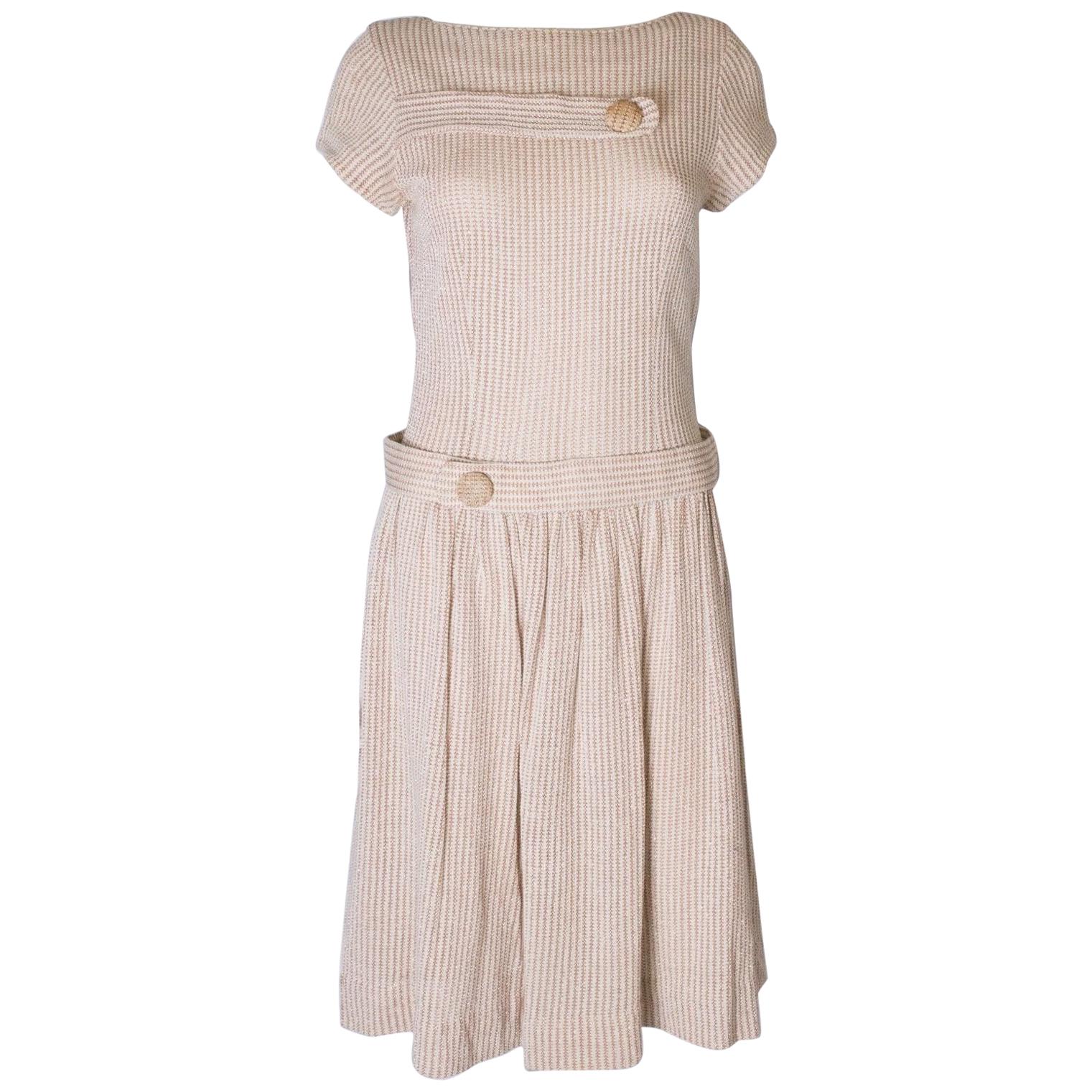 A vintage 1950s cream knitted drop waist glitter thread dress size S Small 