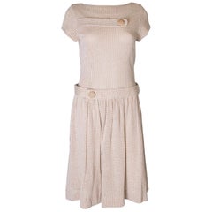 A vintage 1950s cream knitted drop waist glitter thread dress size S Small 